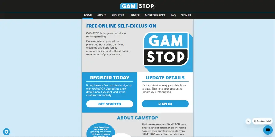 Gamstop Home Page Screen Photo